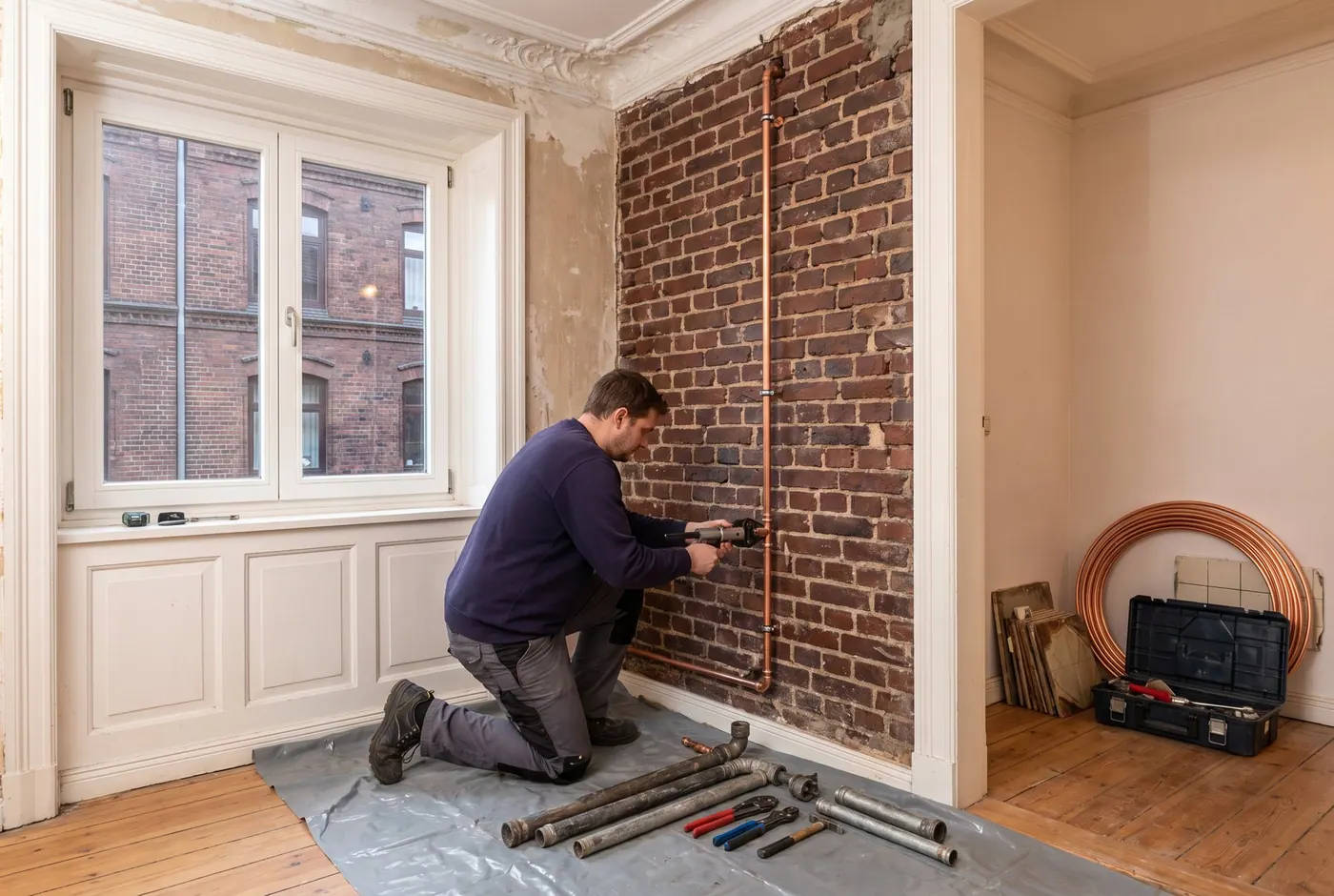Neue Leitungen ersetzen alte Rohre im Altbau